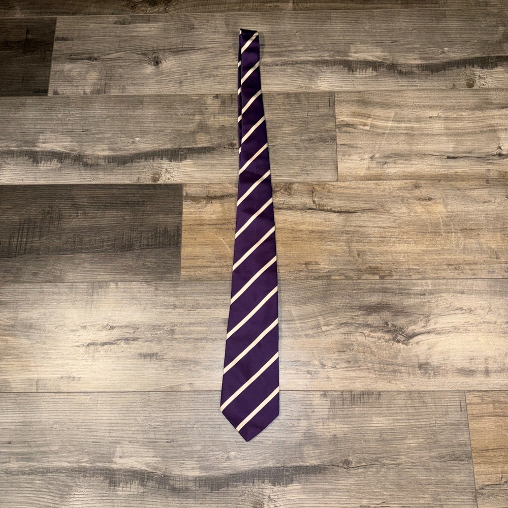Ralph Lauren Purple Label Silk Neck Tie Purple White Striped Italy Luxury Tie
